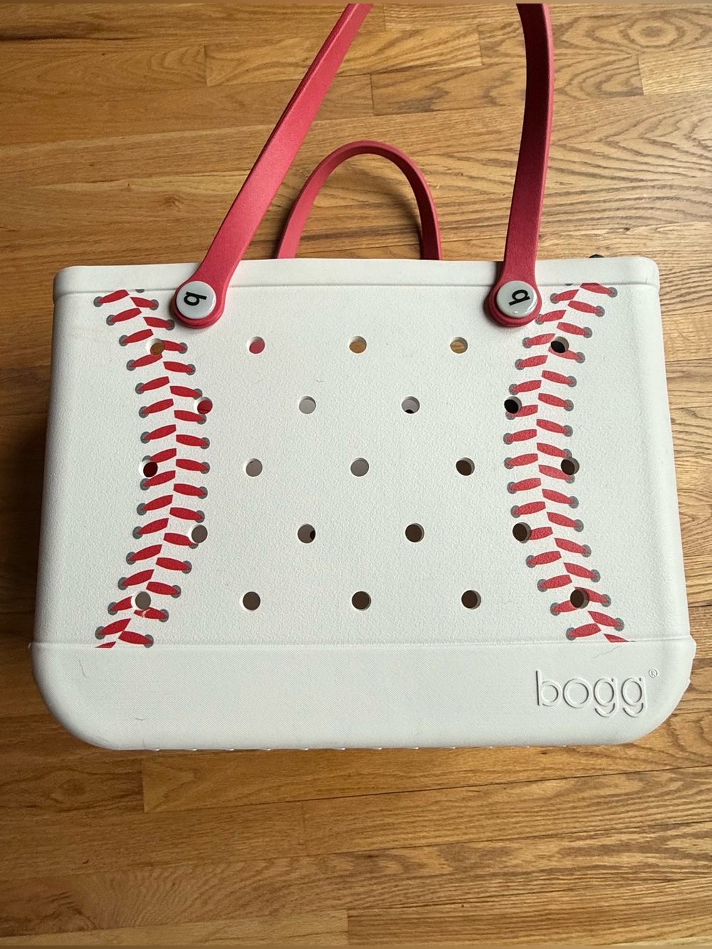 Large Bogg Bag Baseball Tote White & Red + 2 Cup Holders